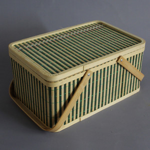 现货手工竹编绿色镂空方形鸡蛋竹篮中秋月饼端午粽子手提礼盒包装