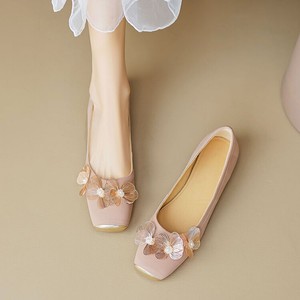 double real 新中式绝美单鞋花朵芭蕾舞鞋真皮鞋子女鞋2024新款春
