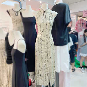十三行夏季新中式复古水墨印花旗袍风背心裙设计感无袖显瘦连衣裙