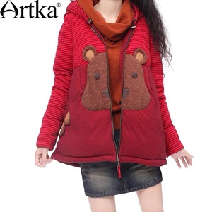 经典绝版阿卡家女装小熊图案连帽红色棉衣棉服外套MA10421D