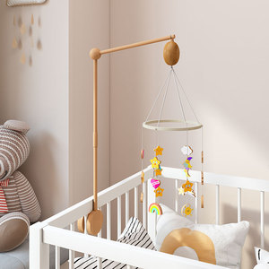 新生婴儿尿布台床铃支架拆装旋转实木风铃床挂件宝宝音乐安抚玩具