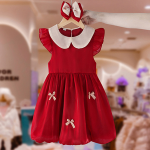 女童连衣裙夏款2024新款儿童装女孩红色洋气公主裙夏季薄款背心裙