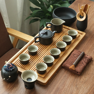 黑陶盖碗茶壶茶杯功夫茶具套装家用日式简约现代一壶六杯八杯茶盘