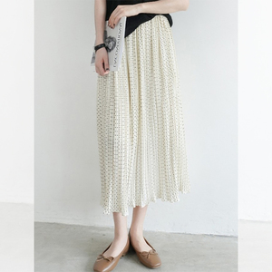 今年流行白色波点半身裙女夏季新款高腰显瘦垂感百褶半身长裙半裙