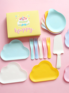 生日蛋糕餐盘 塑料盘  一次性刀叉盘子 烘焙 水滴  聚会派对纸盘
