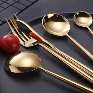 T4kzi德国勺筷子304餐具金色西餐不锈钢牛排刀叉勺筷子三四件套装