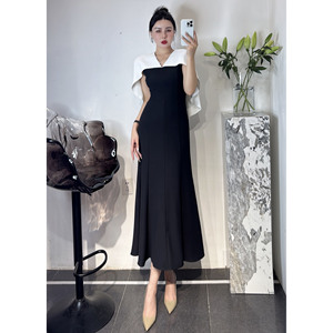 ZEROYK女王范连衣裙设计感黑白撞色名媛气质优雅气质修身鱼尾长裙