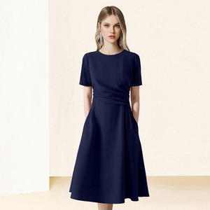 欧美时尚短袖通勤气质连衣裙女夏季2024年新款设计感收腰显瘦裙子