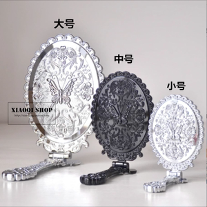 韩国进口手柄公主镜折叠镜子 简约便携美容补妆化妆镜 高清大小号