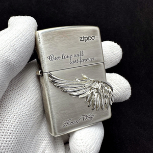 之宝zippo打火机正品 日版原版贴章银色 永恒的爱之翼翅膀-2-38A
