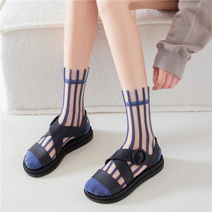 袜子女中筒袜ins潮透明水晶玻璃丝袜夏季薄款网红凉鞋袜个性丝袜