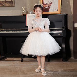 儿童晚礼服短款主持人钢琴演奏女童生日花童小女孩夏季指挥礼服女