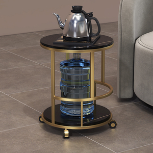 现代简约大理石小圆桌移动茶水柜茶桌边几岩板桶装水烧水台置物架