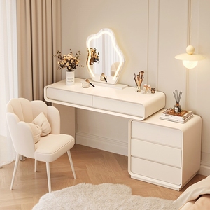 实木烤漆梳妆台卧室简约现代新款轻奢奶油风小型化妆桌收纳柜一体