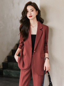 2024新款砖红色西装外套女春秋时尚气质高级感职业装休闲西服套装