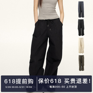 101PASSION黑色休闲工装裤女2024夏季新款宽松直筒高腰美式阔腿裤
