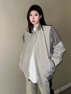 美式复古灰色针织棒球服男女2024春季新款韩版设计感潮牌夹克外套