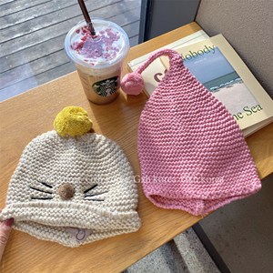 韩国进口儿童帽子可爱猫咪球球小揪揪帽冬季保暖萌萌哒的时尚帽子