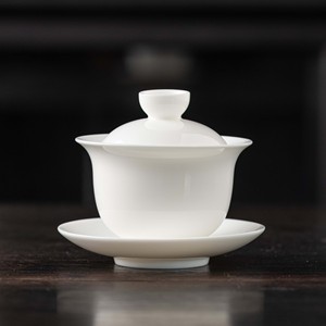 羊脂功夫带盖单个茶杯白瓷玉盖碗德化大号三才百陶茶具家用茶碗