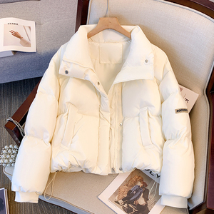 米白色立领面包羽绒服女短款小个子2023冬季新款高级感超好看外套