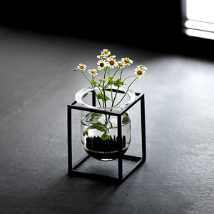 草木祠 日式创意玻璃小花瓶剑山插花器铁艺花插水培干花盆花艺器