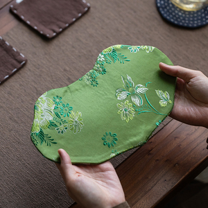 草木祠织锦茶席干泡席中式禅意布刺绣小茶垫绿色绸缎高端桌旗茶布