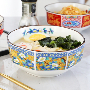 日式陶瓷拉面碗沙拉碗复古宫廷风家用大号老式八角网红碗汤碗饭碗
