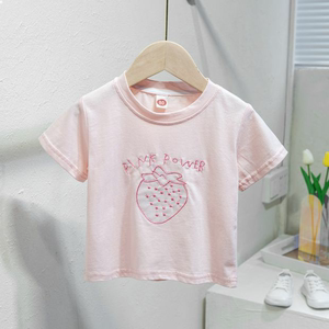 新款草莓中小儿童短袖女童t恤夏季简约百搭女宝宝半袖软绵打底衫3