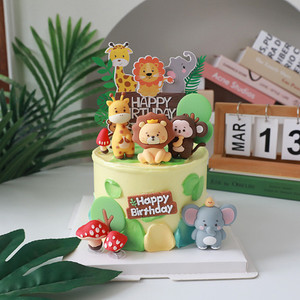 烘焙蛋糕装饰森系热带小动物小象长颈鹿狮子猴子小树生日甜品摆件
