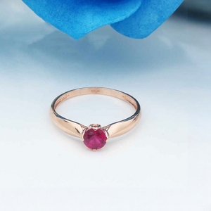 卡玛莎娜镀14k玫瑰金镶嵌圆形红石戒指俄罗斯585紫金时尚气质指环