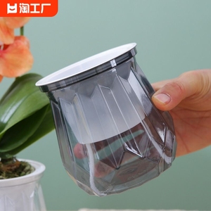 花盆家用水培器皿自吸水塑料懒人水晶款透明盆栽盆桌面耐用养花
