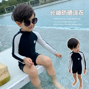 帅气儿童泳衣男童连体长袖防晒速干专业训练速干温泉婴儿中小童装