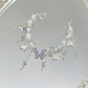 冰透感紫蝴蝶流苏手链小众设计高颜值手工串珠手饰品女爆款花朵