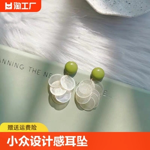 s925银针耳环2023年新款夏耳钉小众设计感耳坠高级感绿色耳饰睡觉
