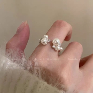法式珍珠镶钻开口戒指少女轻奢高级感食指戒ins小众设计个性指环