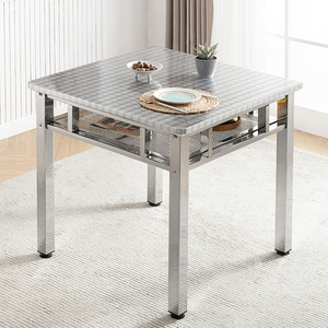 不锈钢餐桌家用正方形可拆装2024新款吃饭桌四方桌双层取暖烤火桌