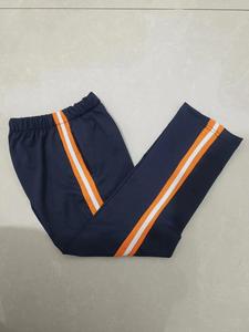 订做纯棉中小学生男女校服裤深藏蓝色拼橘色宽杠白条运动休闲校裤