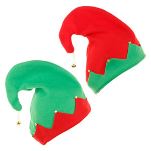 新款圣诞精灵帽圣诞节小精灵风格帽子红绿帽绒布铃铛节日派对头饰