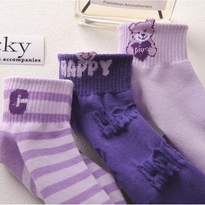 春夏浅口袜子女ins潮可爱立体小熊短袜日系薄款透气紫色学生船袜