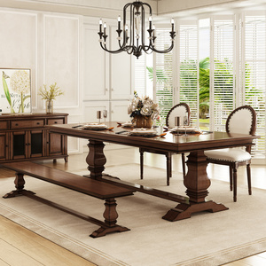 美式轻奢实木餐桌法式餐厅桌椅组合欧式原木桌子复古饭桌做旧长桌