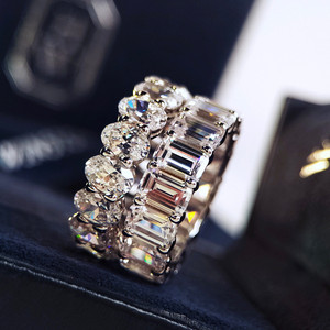 PT950铂金莫桑钻石戒指50分祖母绿时尚简约单排钻蛋形指环婚戒