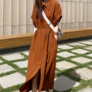 韩版BF风慵懒风连衣裙2022夏季新款短袖休闲长款衬衫裙子