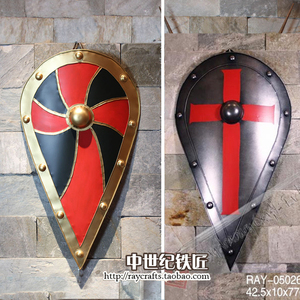 欧洲中世纪/古罗马骑士盔甲欧式复古武士铁制盾牌/酒吧挂饰装饰