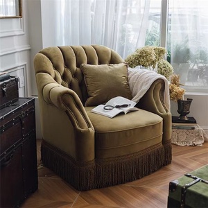 复古法式棕色单人布艺沙发椅美式小户型艺术客厅老虎椅书房休闲椅