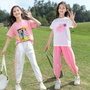 女童夏装短袖T恤套装2024新款12岁10大童女装夏季运动时髦两件套