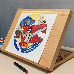 4开8K画板架子美术生专用榉木制A2a3桌面台式绘画图架画室素描水彩油画教学培训折叠一体式木质手工拼图板架