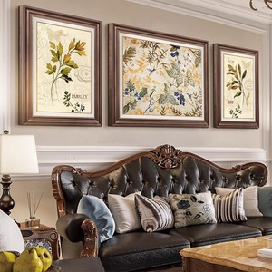 美式三连客厅装饰画欧式大气植物沙发背景墙壁画法式花鸟轻奢挂画