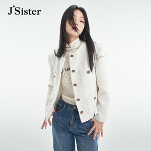 jsister 秋季新品 JS女装时尚白色金属扣法式小香风外套 女