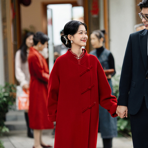 满庭芳【灵犀·续】双面羊毛呢子大衣2023秋冬新娘结婚红色外套