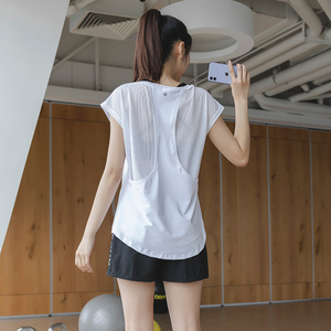 夏季宽松训练运动t恤女瑜伽服户外晨跑速干上衣透气跑步健身短袖